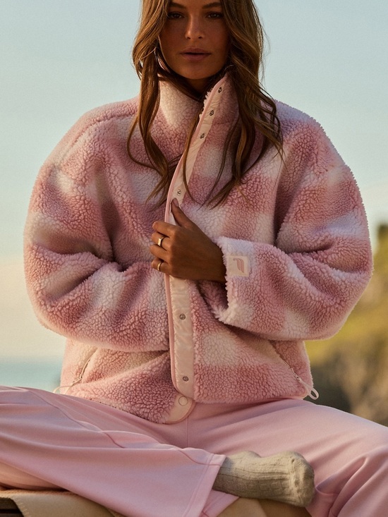Fabletics Jackets & Blazers - Fabletics Tahoe Teddy Jacket in Champagne Blush Buffalo Check Size Small NEW
